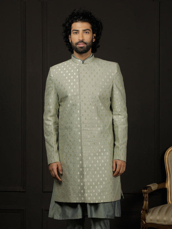 Jashvi Men's Green Silk Blend Sherwani Only Top