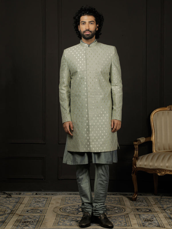 Jashvi Men's Green And Olive Green Viscose Sherwani Set