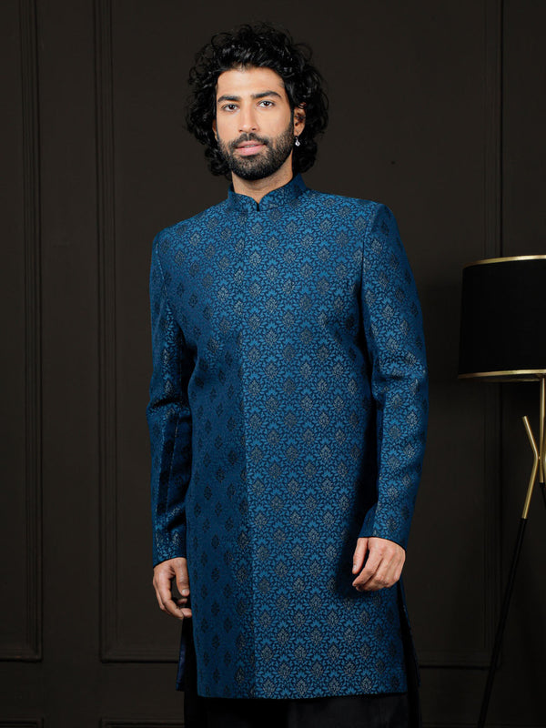 Jashvi Men's Turquoise Silk Blend Sherwani Only Top