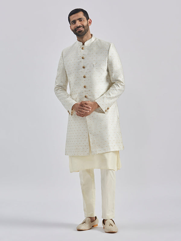 Jashvi Men's Cream Viscose Sherwani Set