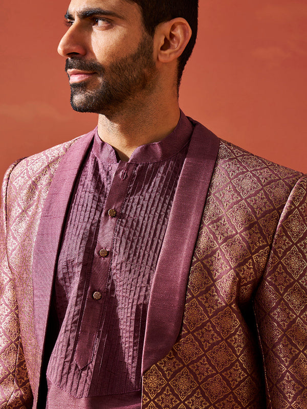 Jashvi Men's Purple Silk Blend Sherwani Set