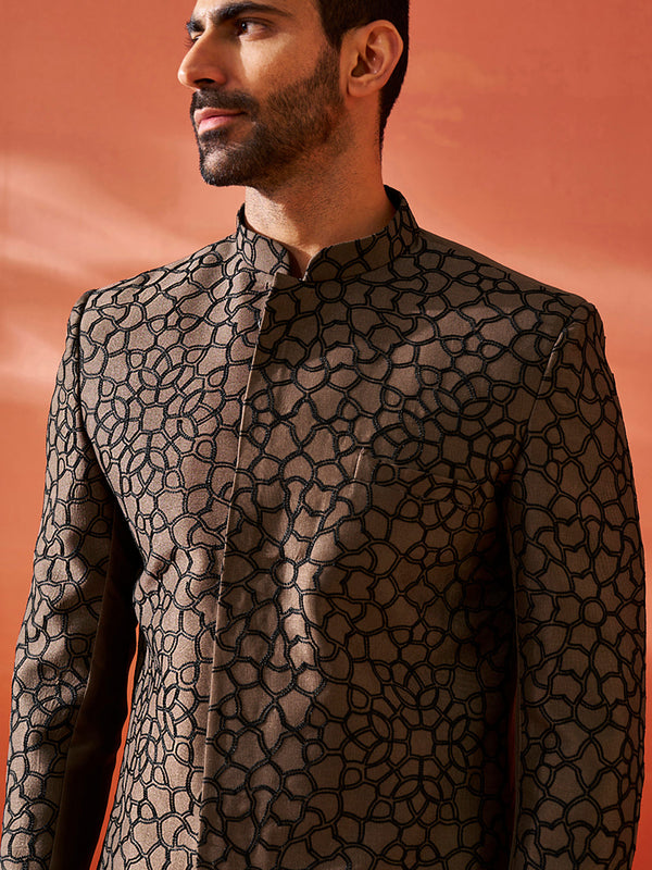 Jashvi Men's Coffee Silk Blend Sherwani Only Top