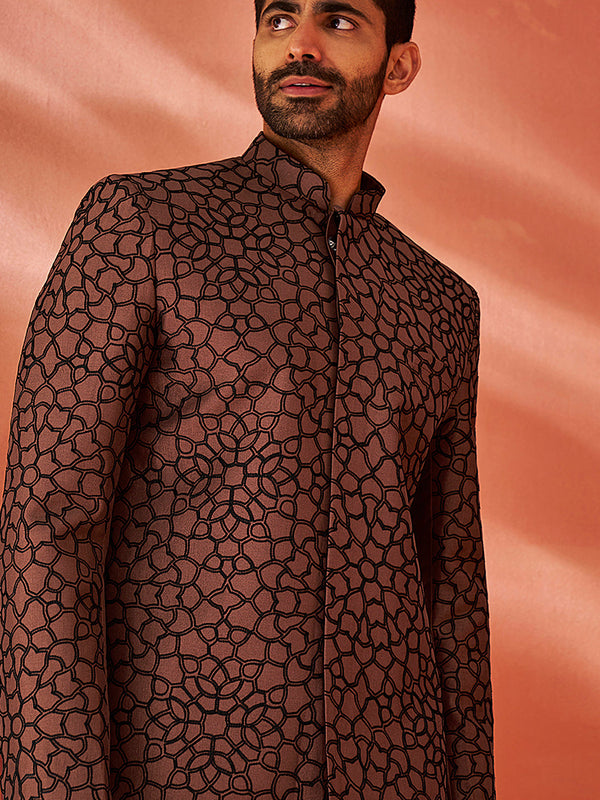 Jashvi Men's Rust Silk Blend Sherwani Only Top