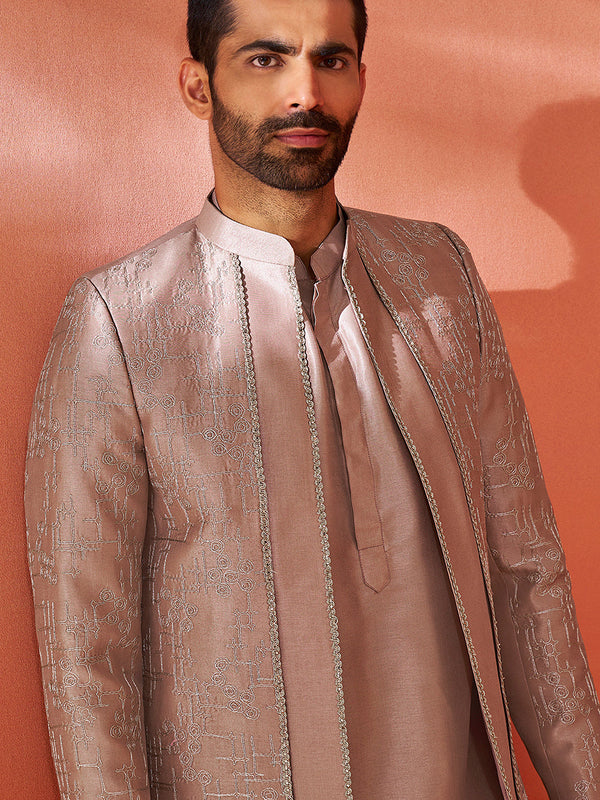 Jashvi Men's Rose Gold Silk Blend Sherwani Only Top