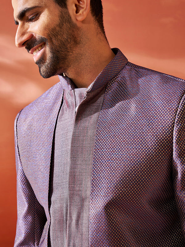 Jashvi Men's Purple Silk Blend Sherwani Only Top