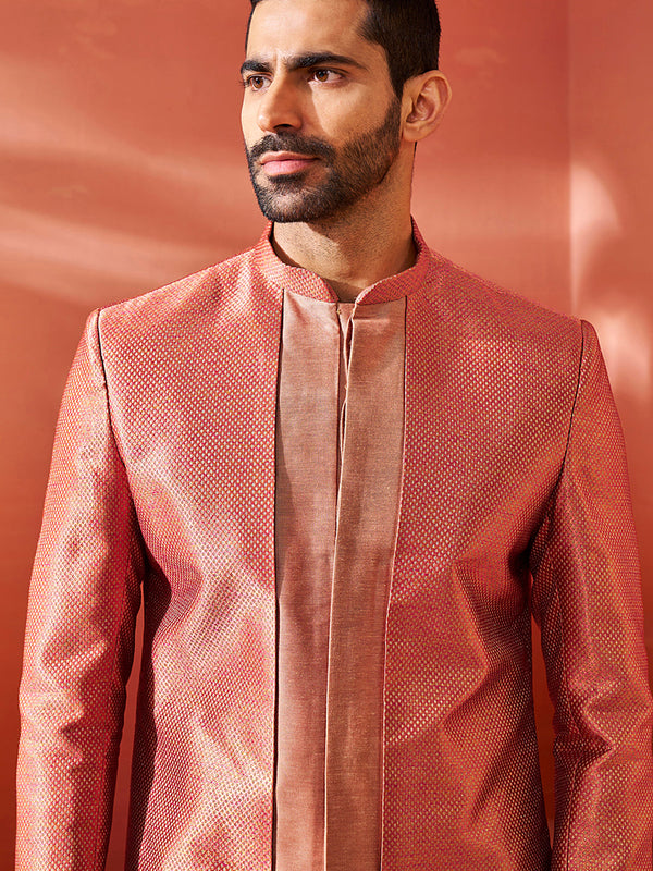 Jashvi Men's Rust Silk Blend Sherwani Only Top