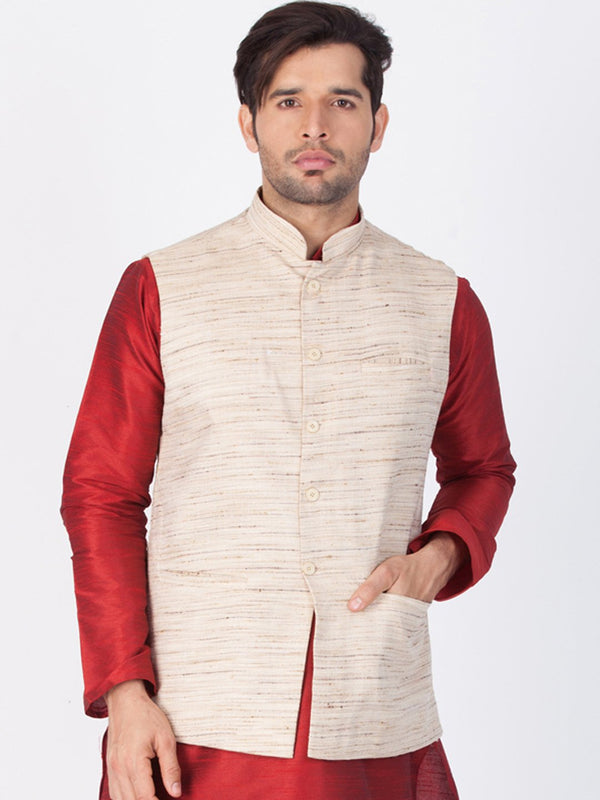 Men's Beige Cotton Blend Ethnic Jacket - Vastramay