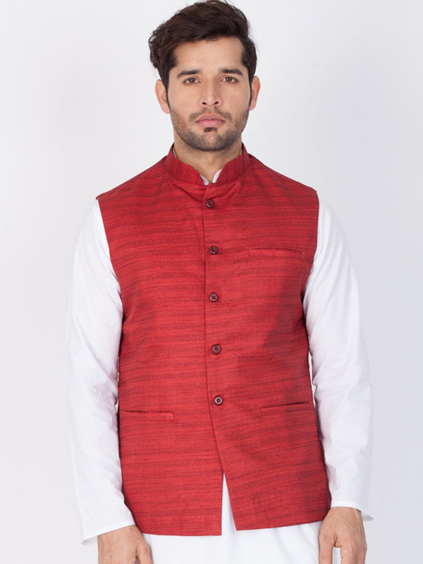 Men's Maroon Cotton Blend Ethnic Jacket - Vastramay