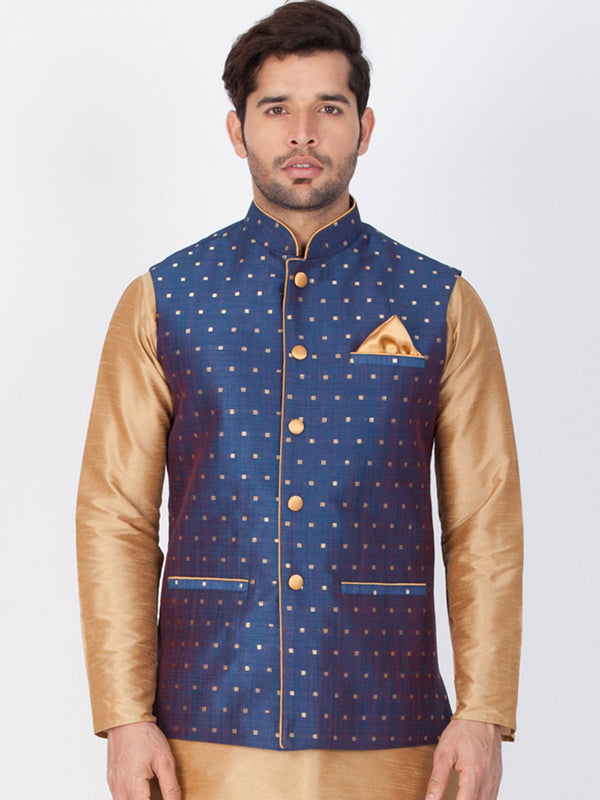 Men's Blue Cotton Blend Ethnic Jacket - Vastramay