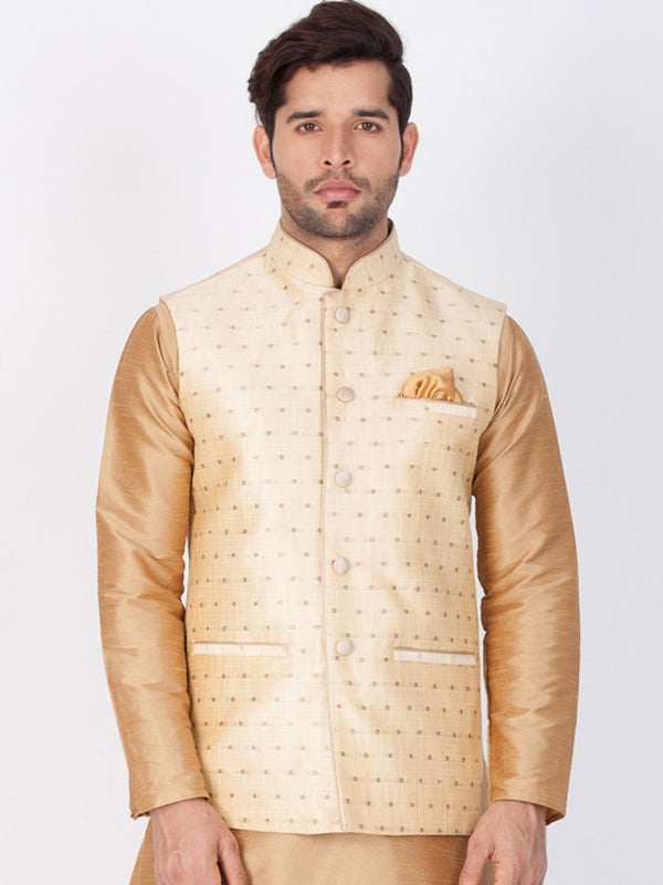 Men's Gold Cotton Blend Ethnic Jacket - Vastramay