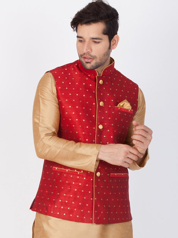 Men's Maroon Cotton Blend Ethnic Jacket - Vastramay