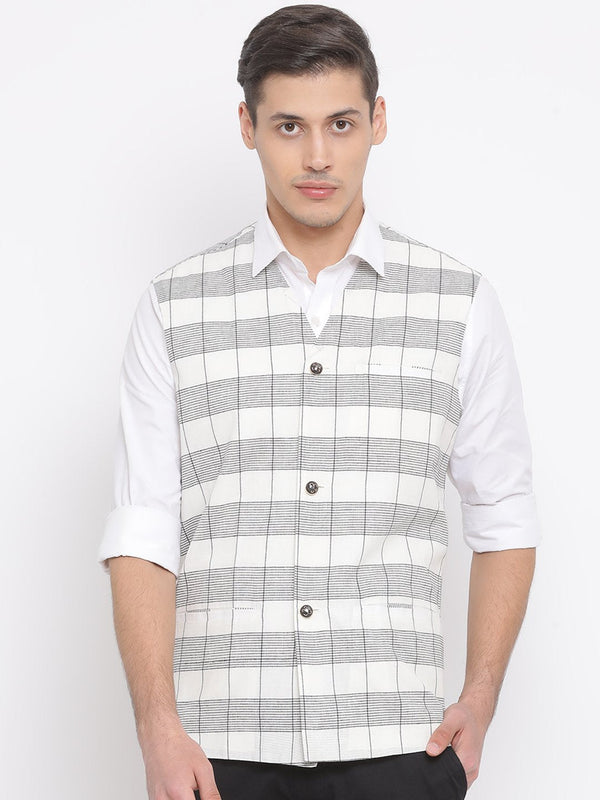 Men's White Cotton Ethnic Jacket - Vastramay