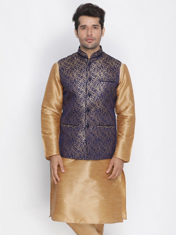 Jashvi Men's Blue Cotton Silk Blend Ethnic Jacket