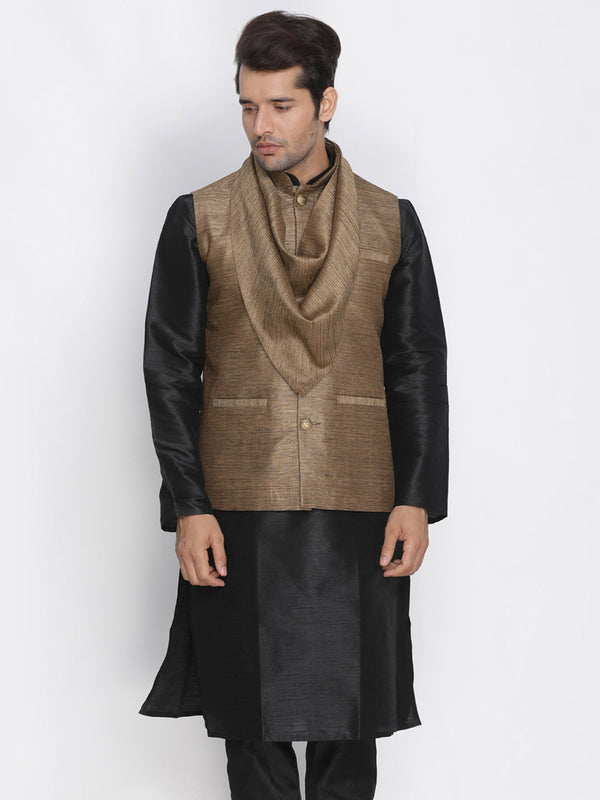 Jashvi Men's Brown Cotton Silk Blend Ethnic Jacket