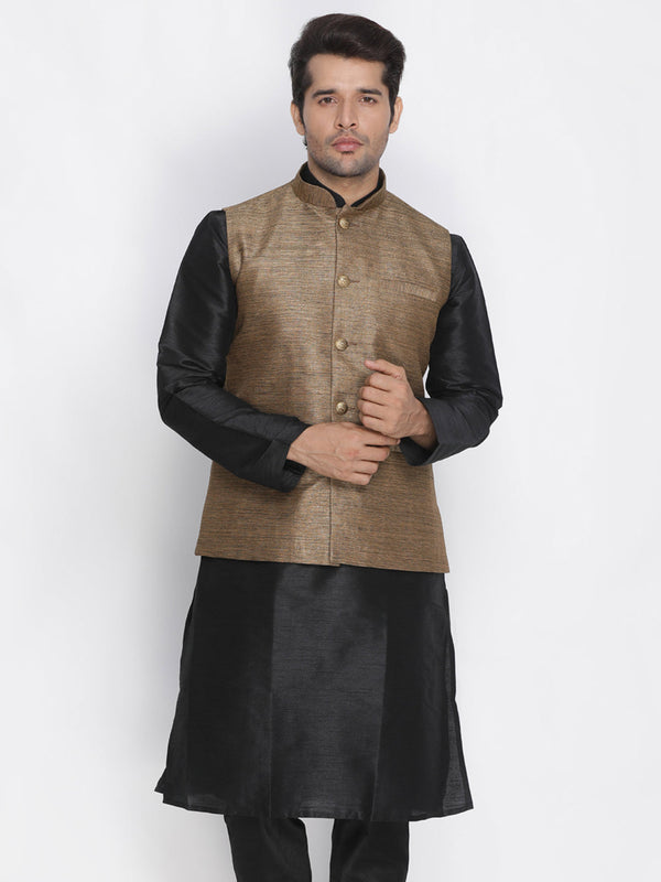 Jashvi Men's Brown Cotton Silk Blend Ethnic Jacket