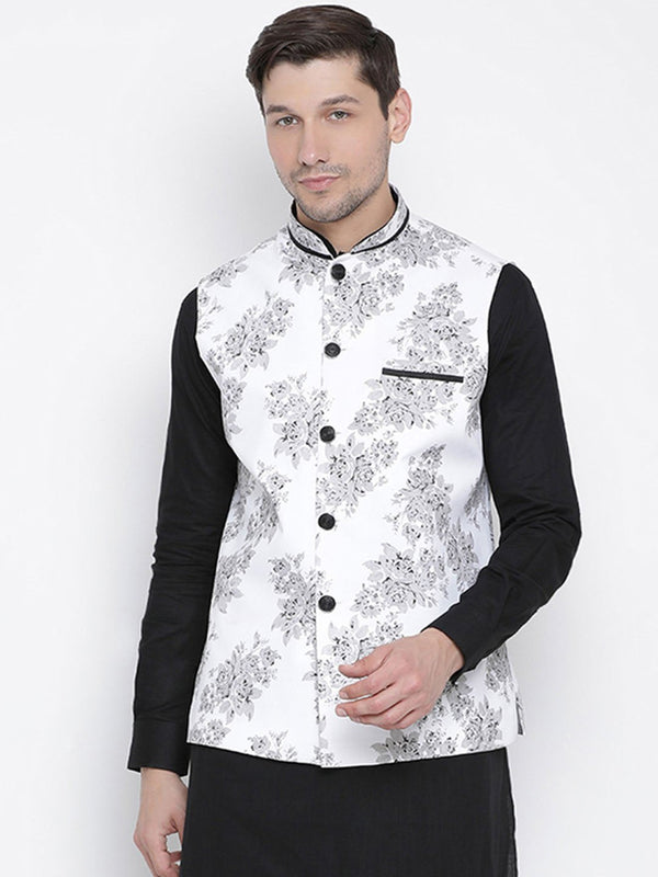 Jashvi Men's White Cotton Blend Ethnic Jacket