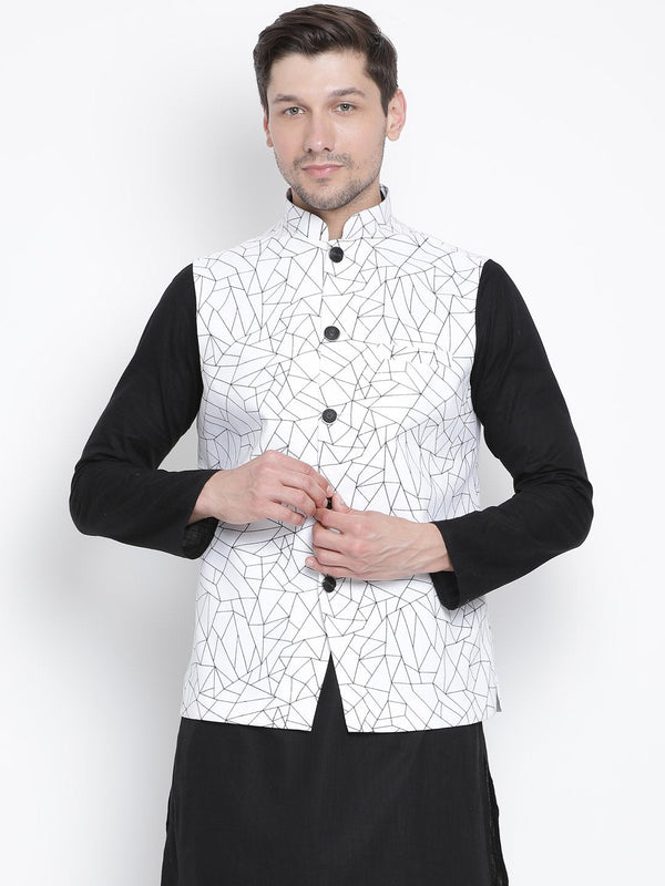 Men's White Cotton Blend Ethnic Jacket - Vastramay