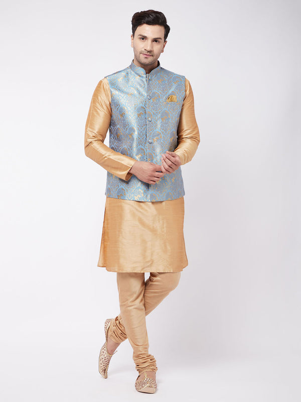 Jashvi Men Grey Jacquard Jacket With Kurta Pyjama Set