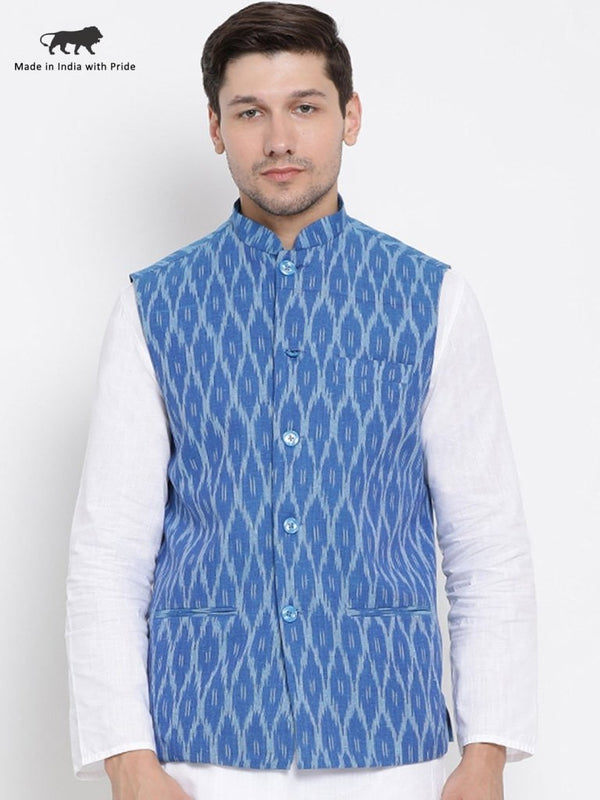 Men's Blue Cotton Ethnic Jacket - Vastramay