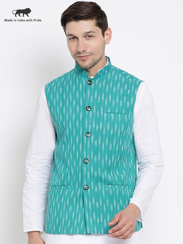 Men's Light Blue Cotton Ethnic Jacket - Vastramay