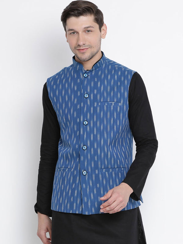 Jashvi Men's Blue Cotton Ethnic Jacket