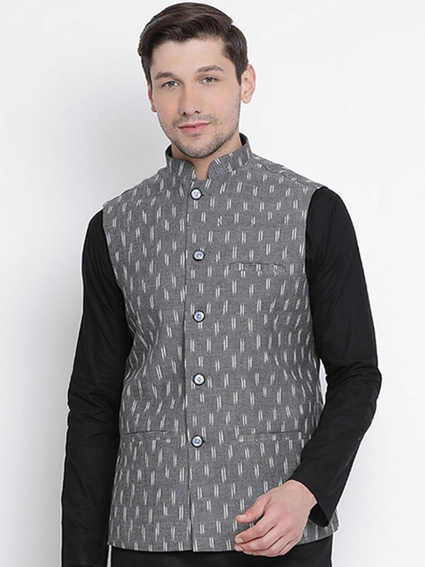 Men's Grey Cotton Ethnic Jacket - Vastramay