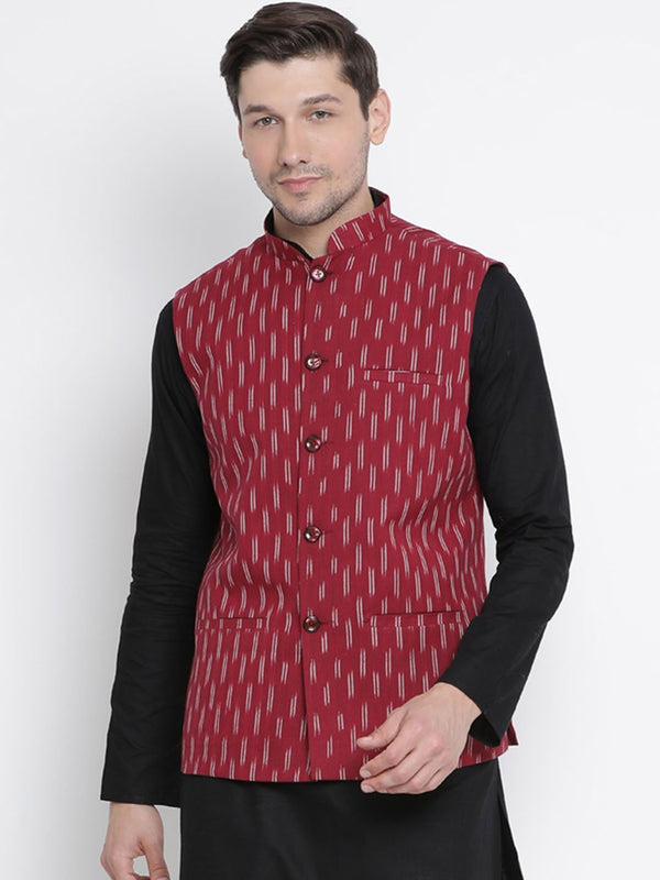 Jashvi Men's Maroon Cotton Ethnic Jacket