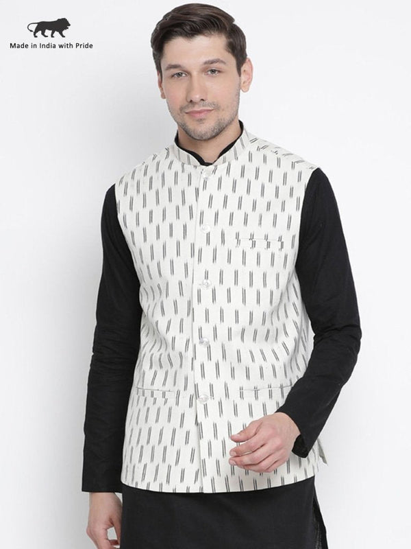 Men's White Cotton Ethnic Jacket - Vastramay