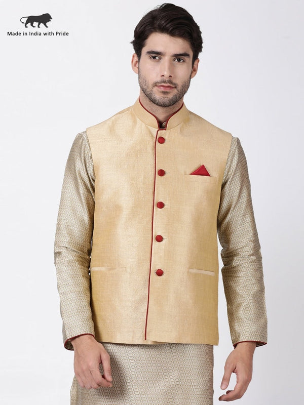 Jashvi Men's Beige Cotton Silk Blend Ethnic Jacket