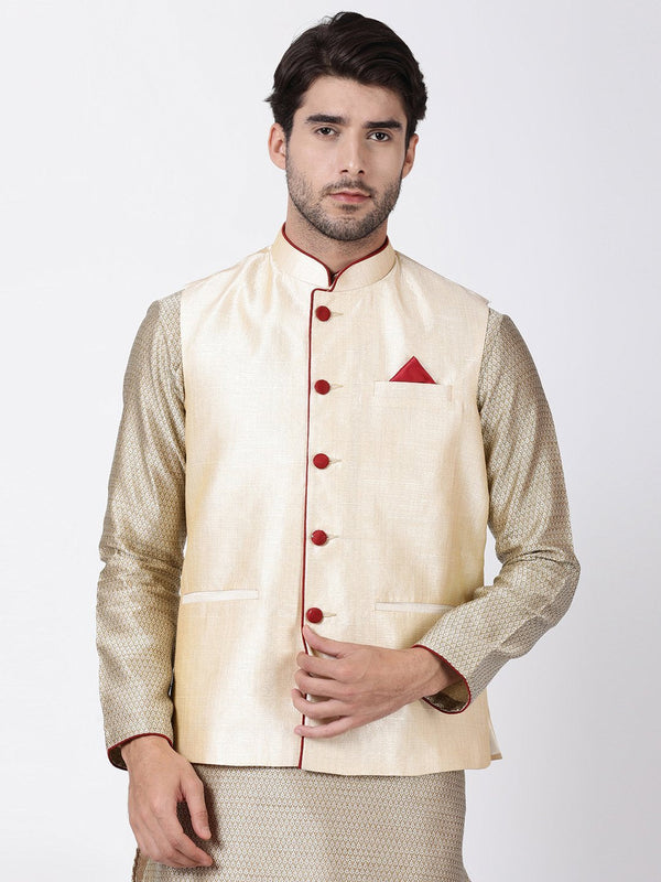 Jashvi Men's Cream Cotton Silk Blend Ethnic Jacket