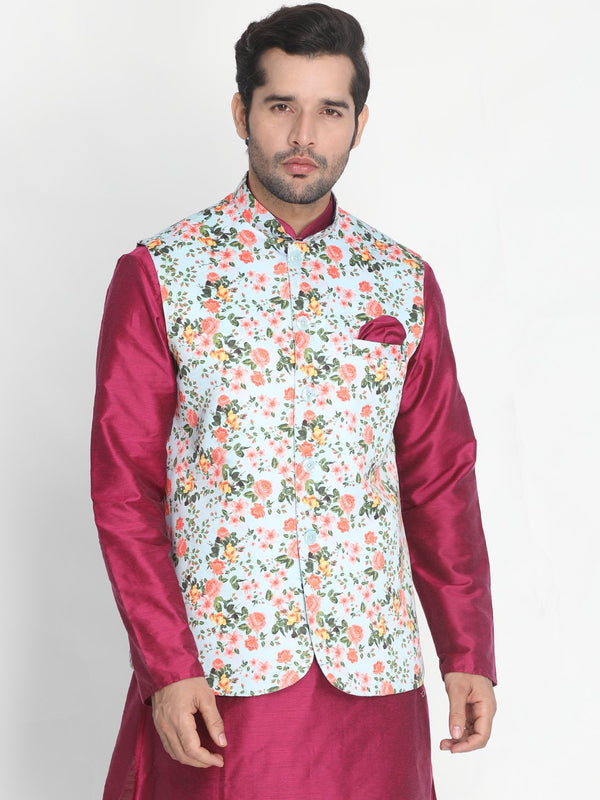 Men's Light Green Silk Blend Ethnic Jacket - Vastramay