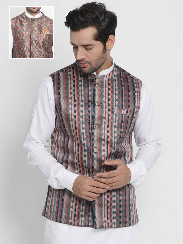 Men's Grey Silk Blend Ethnic Jacket - Vastramay