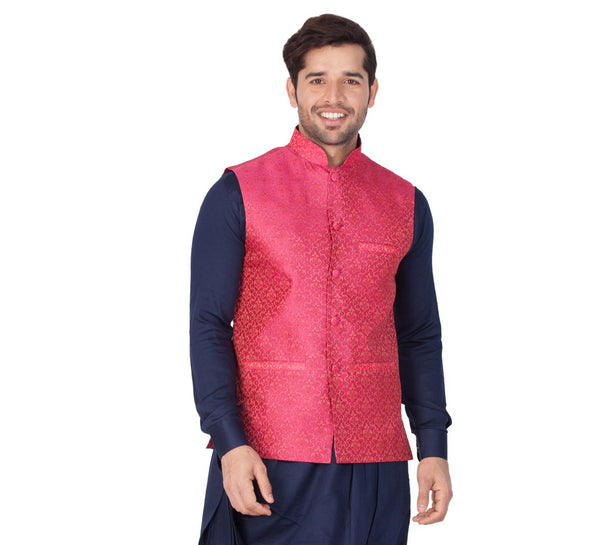 Jashvi Men's Pink Silk Blend Ethnic Jacket