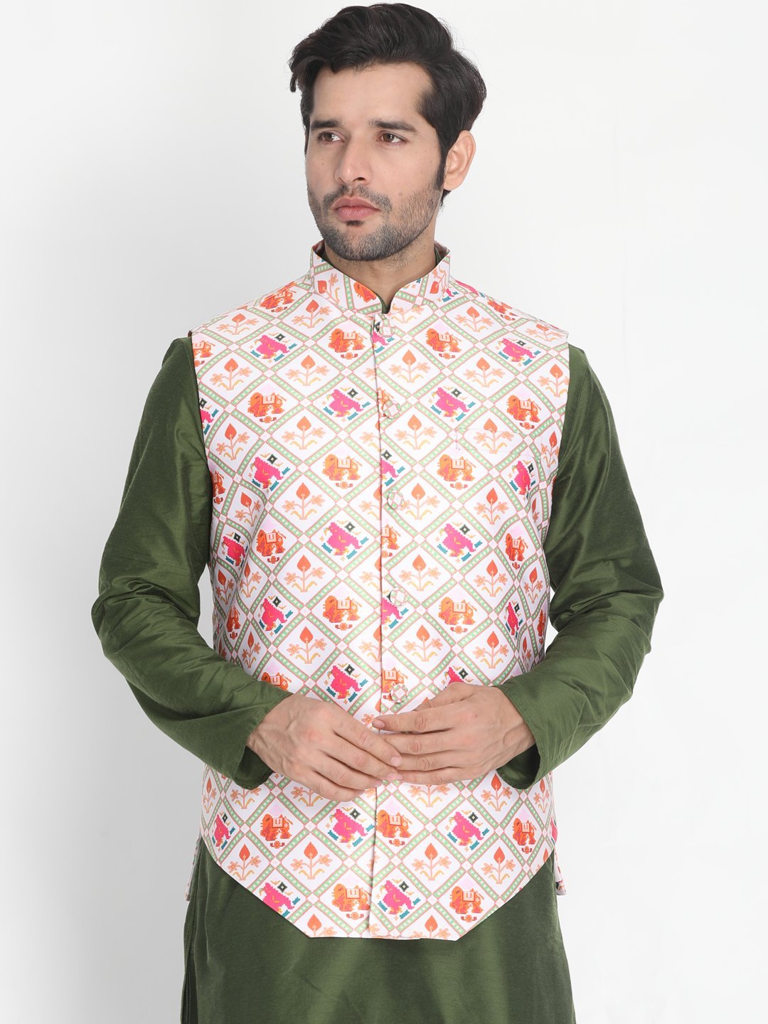 Men's Pink Silk Blend Ethnic Jacket