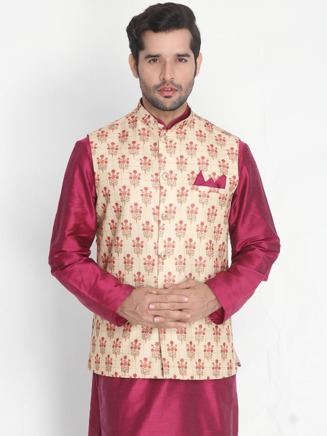 Men's Gold Silk Blend Ethnic Jacket