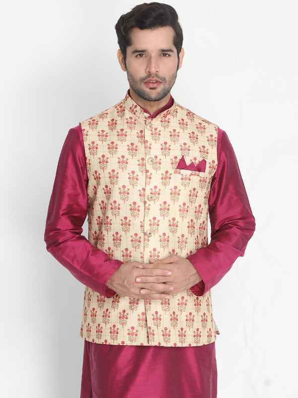 Men's Gold Silk Blend Ethnic Jacket - Vastramay