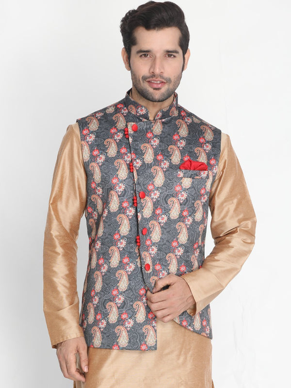 Men's Grey Silk Blend Ethnic Jacket - Vastramay