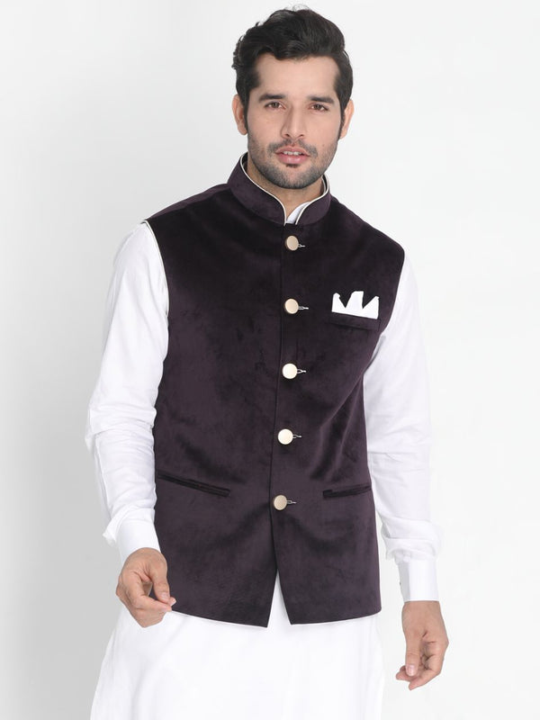 Men's Black Velvet Ethnic Jacket - Vastramay