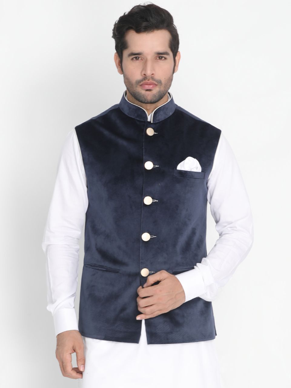 Men's Blue Velvet Ethnic Jacket