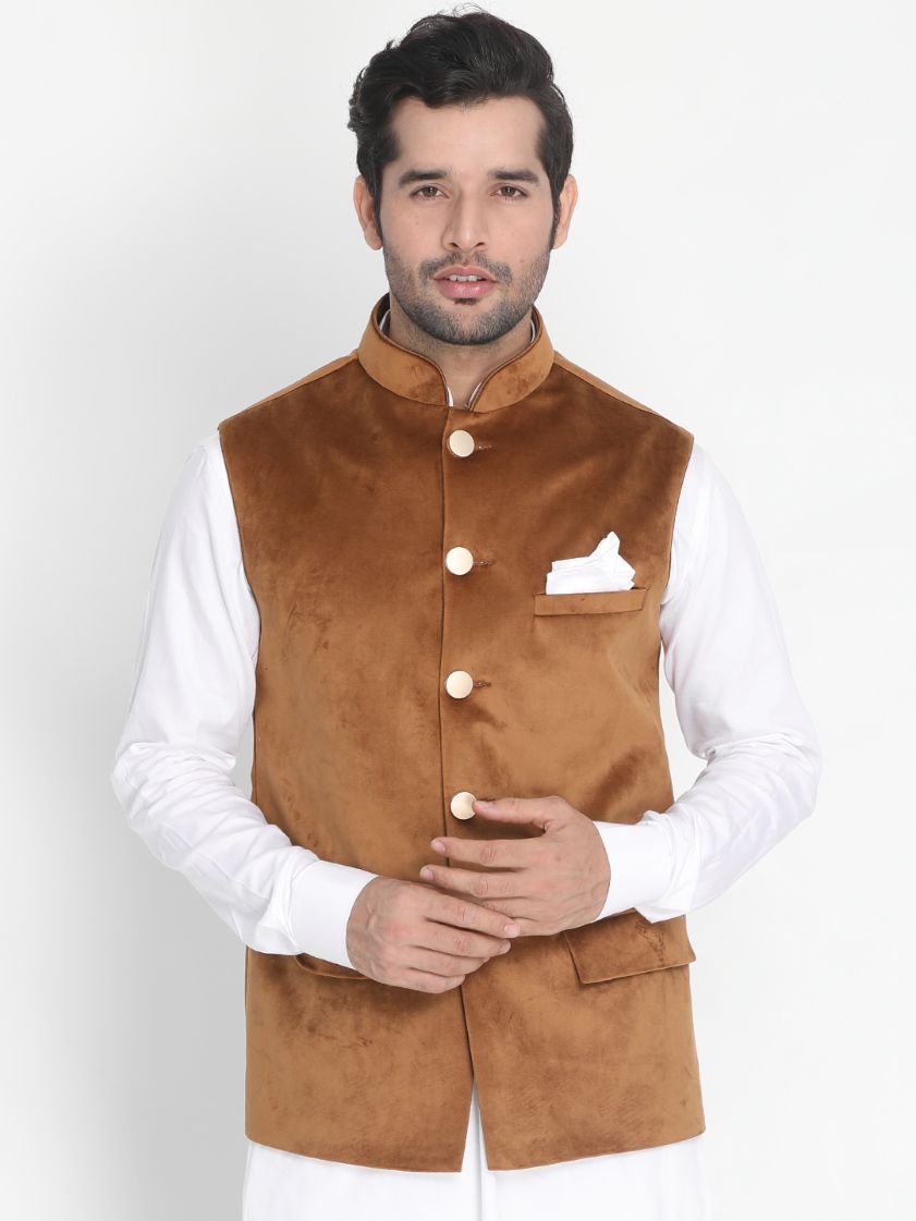 Men's Brown Velvet Ethnic Jacket