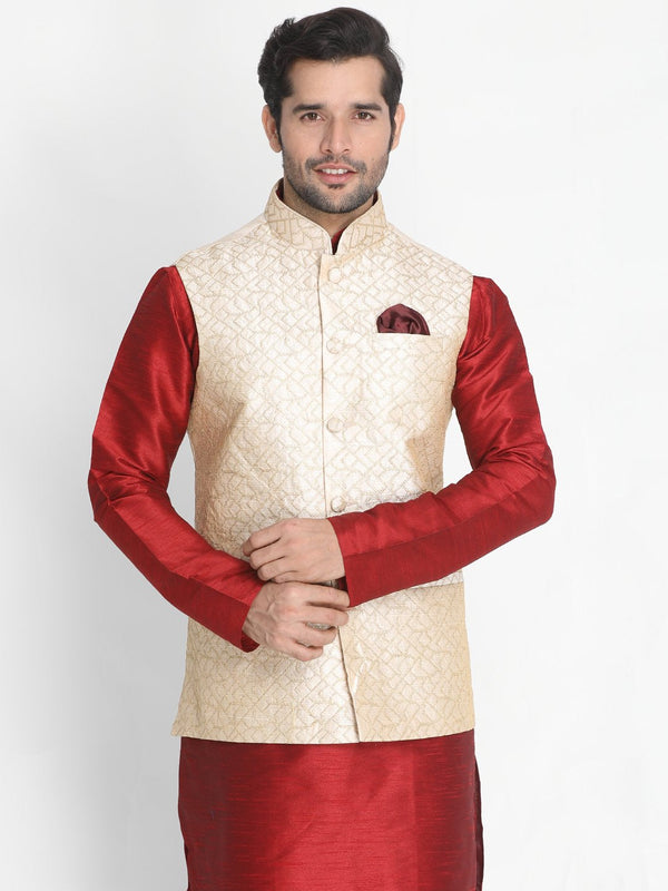 Men's Beige Silk Blend Ethnic Jacket - Vastramay