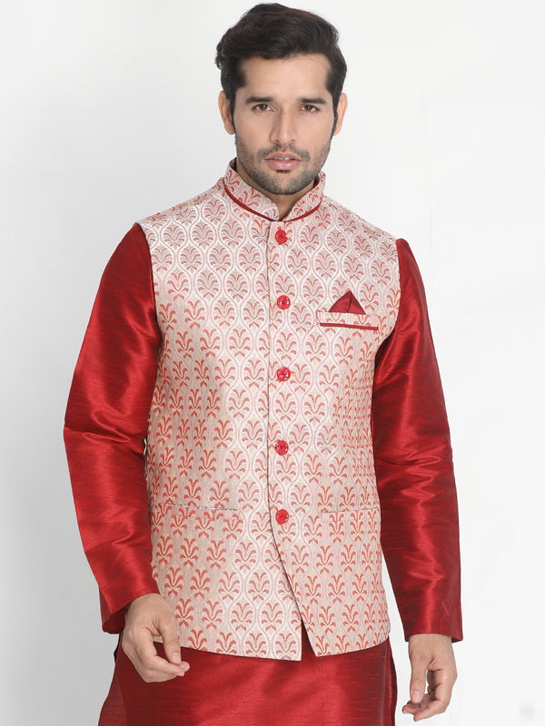 Men's Pink Cotton Silk Blend Ethnic Jacket - Vastramay