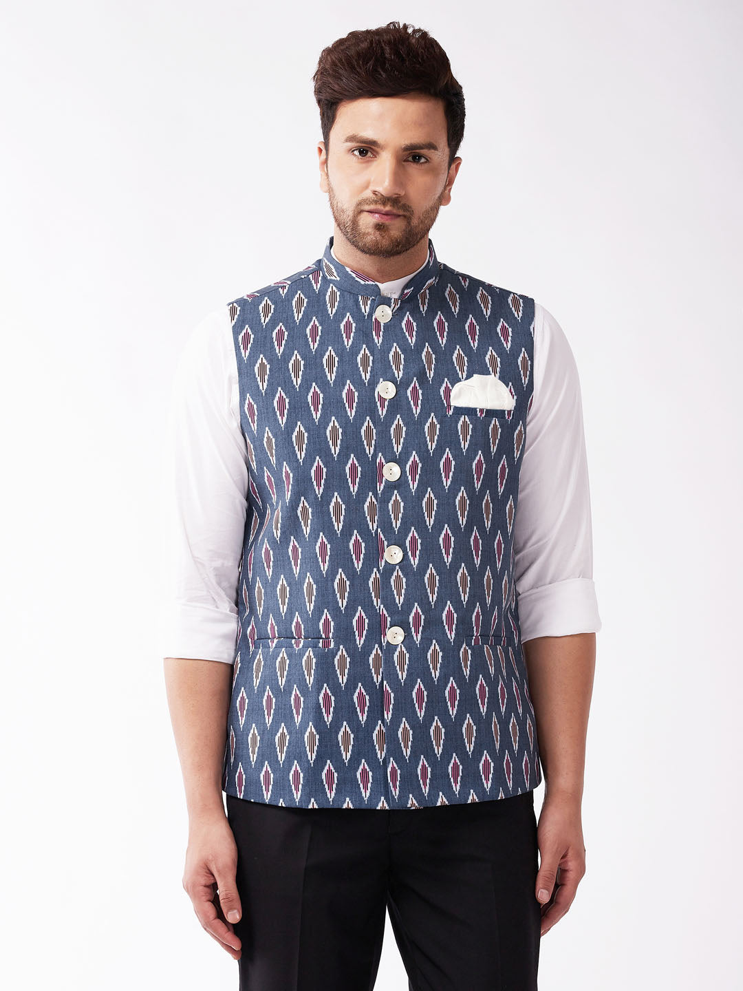 Men's Multicolor-Base-Grey Cotton Nehru Jacket - Vastramay