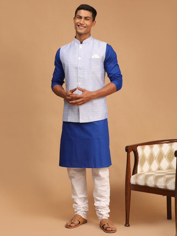 Jashvi Men's Lavender Jacquard Nehru Jacket with Kurta Pyjama Set