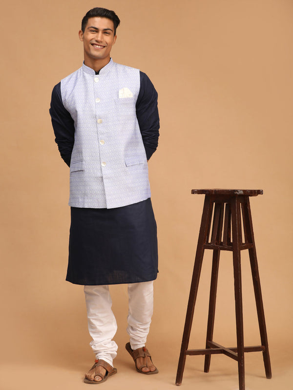 Jashvi Men's Lavender Jacquard Nehru Jacket with Kurta Pyjama Set