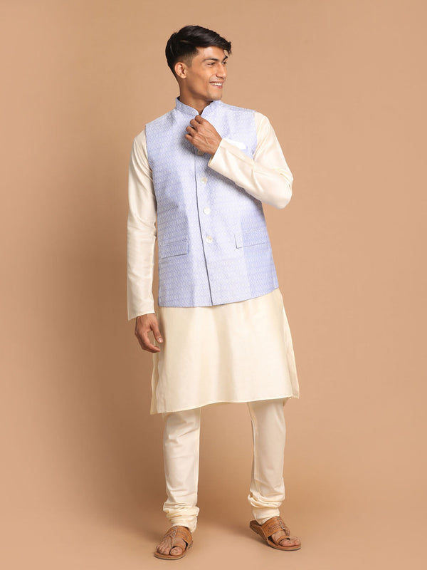 Jashvi Men's Lavender Jacquard Nehru Jacket with Kurta Pyjama Set