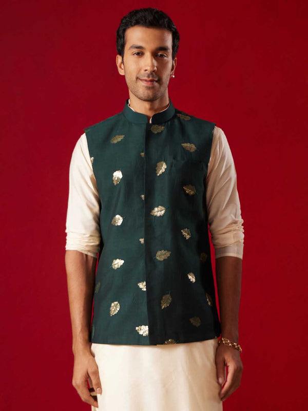 Jashvi Men's Green Leaf Motif Embellished jacket