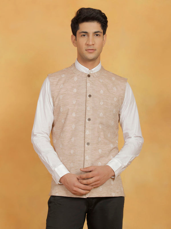 Jashvi Men's Beige Cotton Nehru Jacket