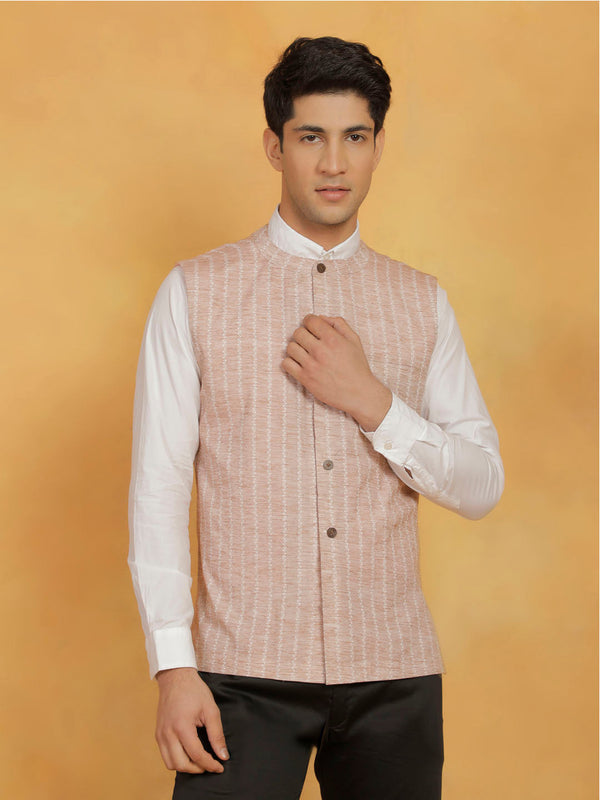 Jashvi Men's Beige Cotton Nehru Jacket