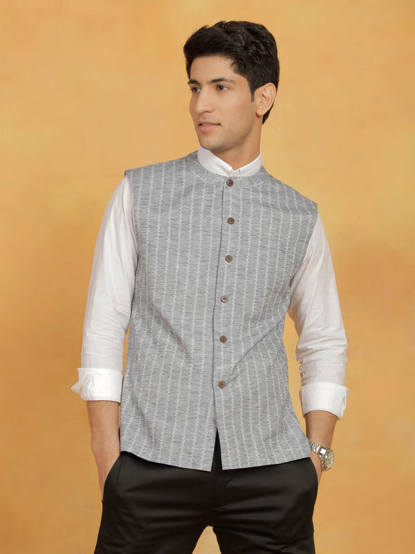 Jashvi Men's Beige Cotton Nehru Jacket